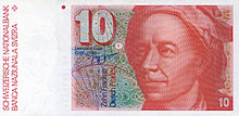 オイラーの肖像のある10フラン紙幣