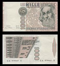 マルコの肖像が描かれた旧1000リレ紙幣